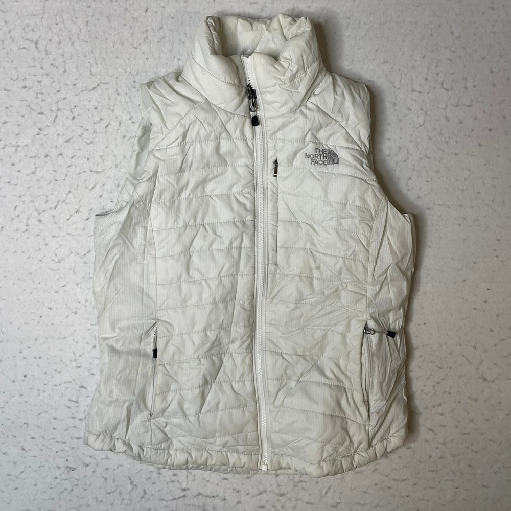 The North Face Puffer Vest Small White Primaloft Insulated Quilted Full Zip‎